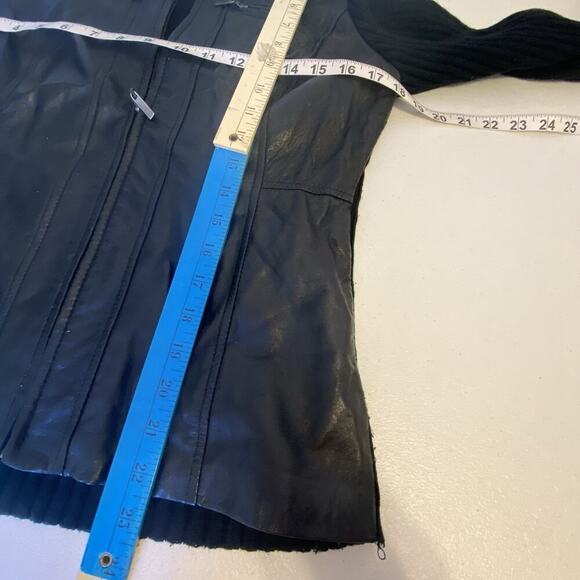 Style & Company Women's S Black Leather Rip Knit Jacket Full Zip High Neck Goth - Picture 2 of 12